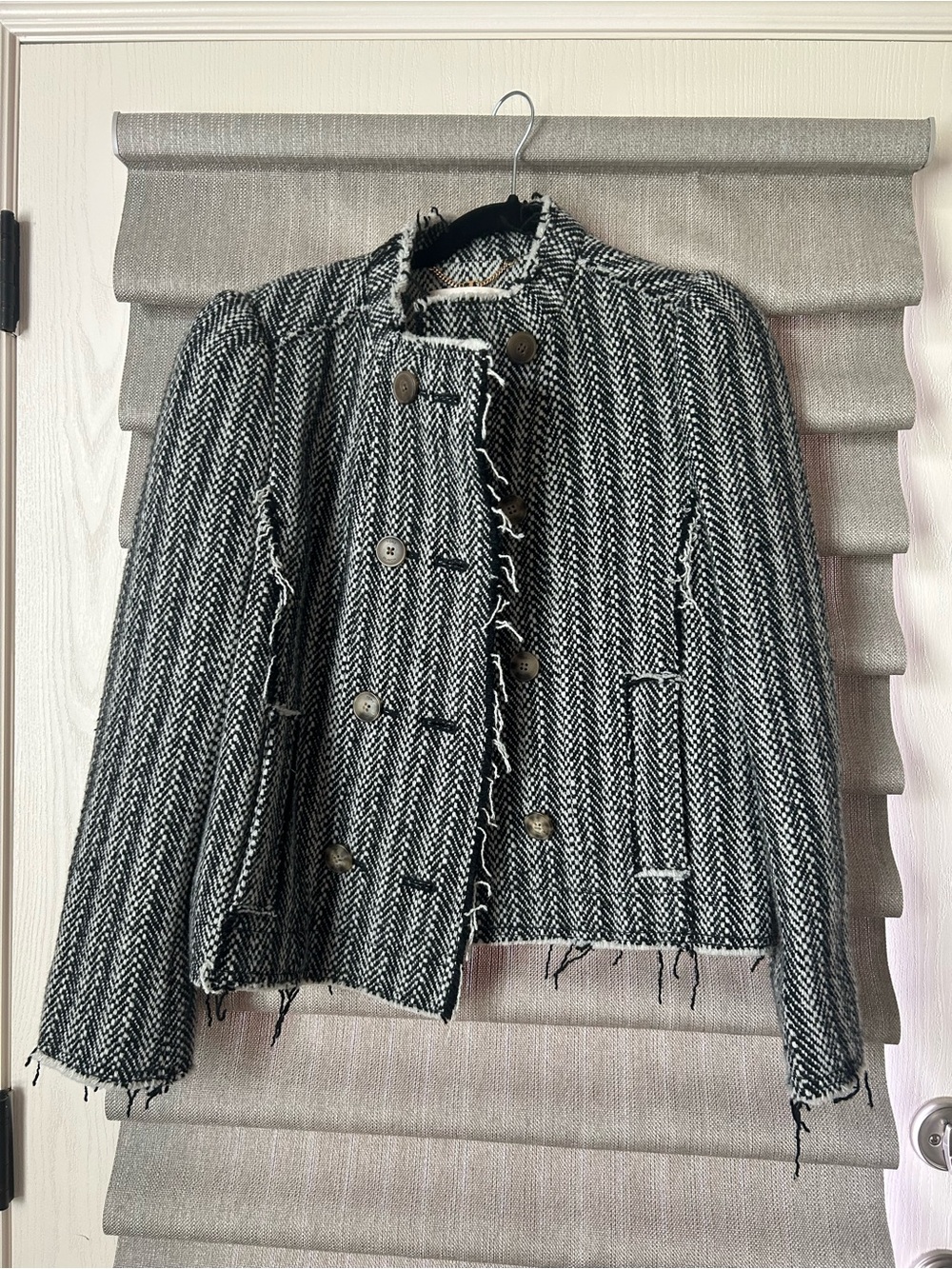 Tory Burch Black & White Herringbone Tweed Jacket